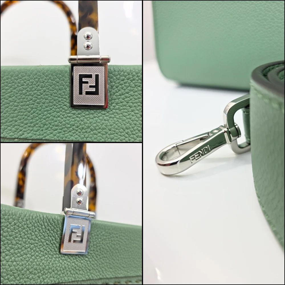 Fendi Sunshine Medium Tote Bag Green Embossed Logo Shoulder Bag